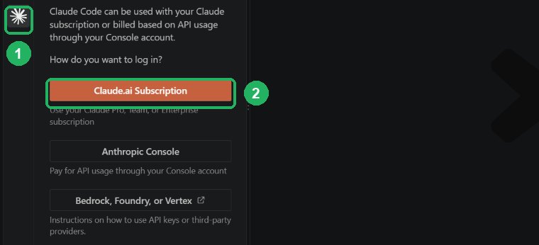 Панель Claude Code в VS Code с выбором способа входа